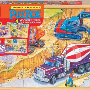 ROMPECABEZAS EN MADERA VEHICULOS DE CONSTRUCCION 4 MOTIVOS X 24 PIEZAS C/U