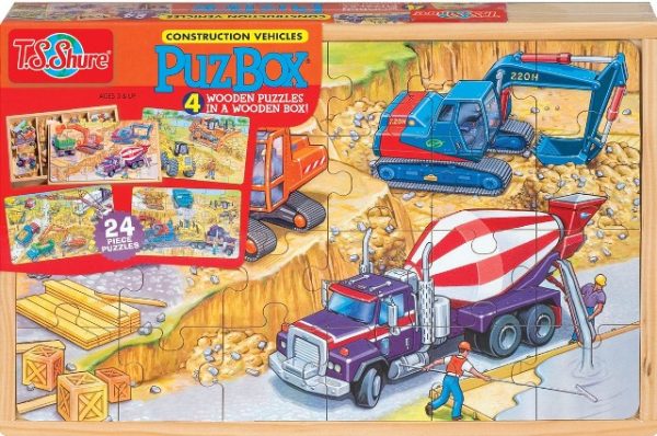 ROMPECABEZAS EN MADERA VEHICULOS DE CONSTRUCCION 4 MOTIVOS X 24 PIEZAS C/U