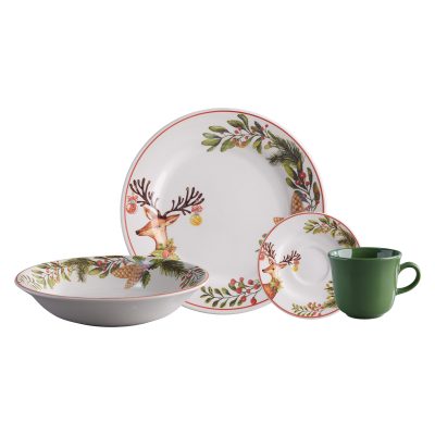 Vajilla Corona Reno de Navidad 4 puestos 16 piezas