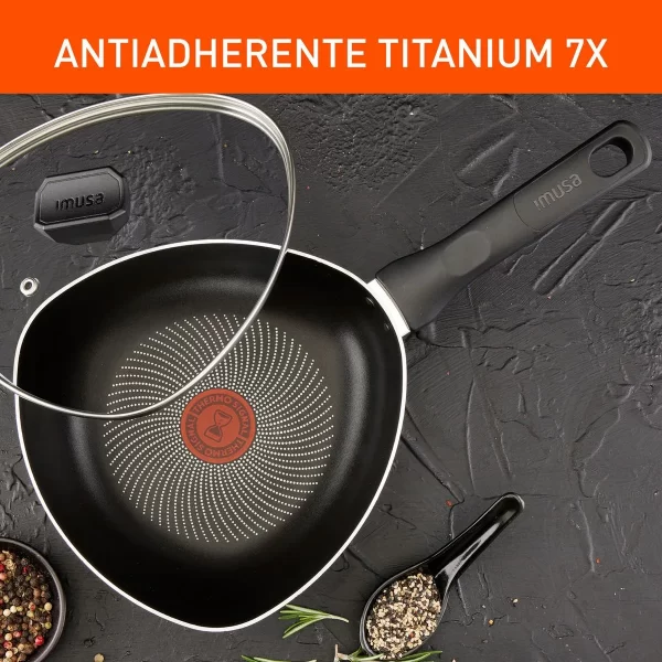Wok Triangular IMUSA Hard Titanium 30cm Anti Tapa Vidrio - Image 2