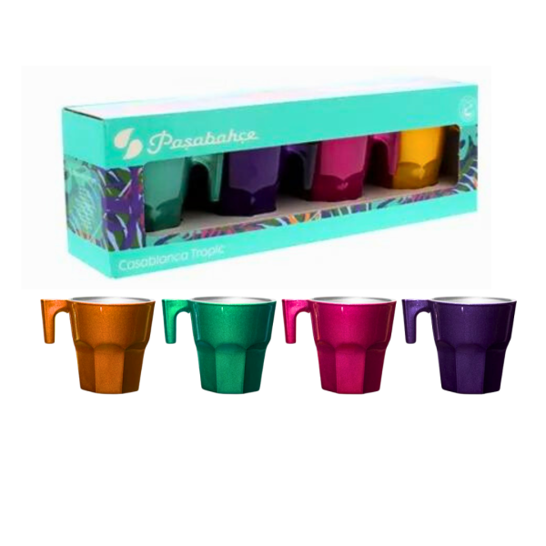 Set  de  4 Mug  casabalca metalico  colores tropic surtidos  70 cc 2 1/4 oz
