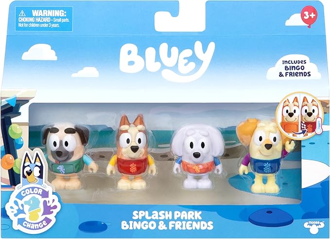 Bluey S13, paquete de 4, Bingo del parque acuático y amigos, exclusivo